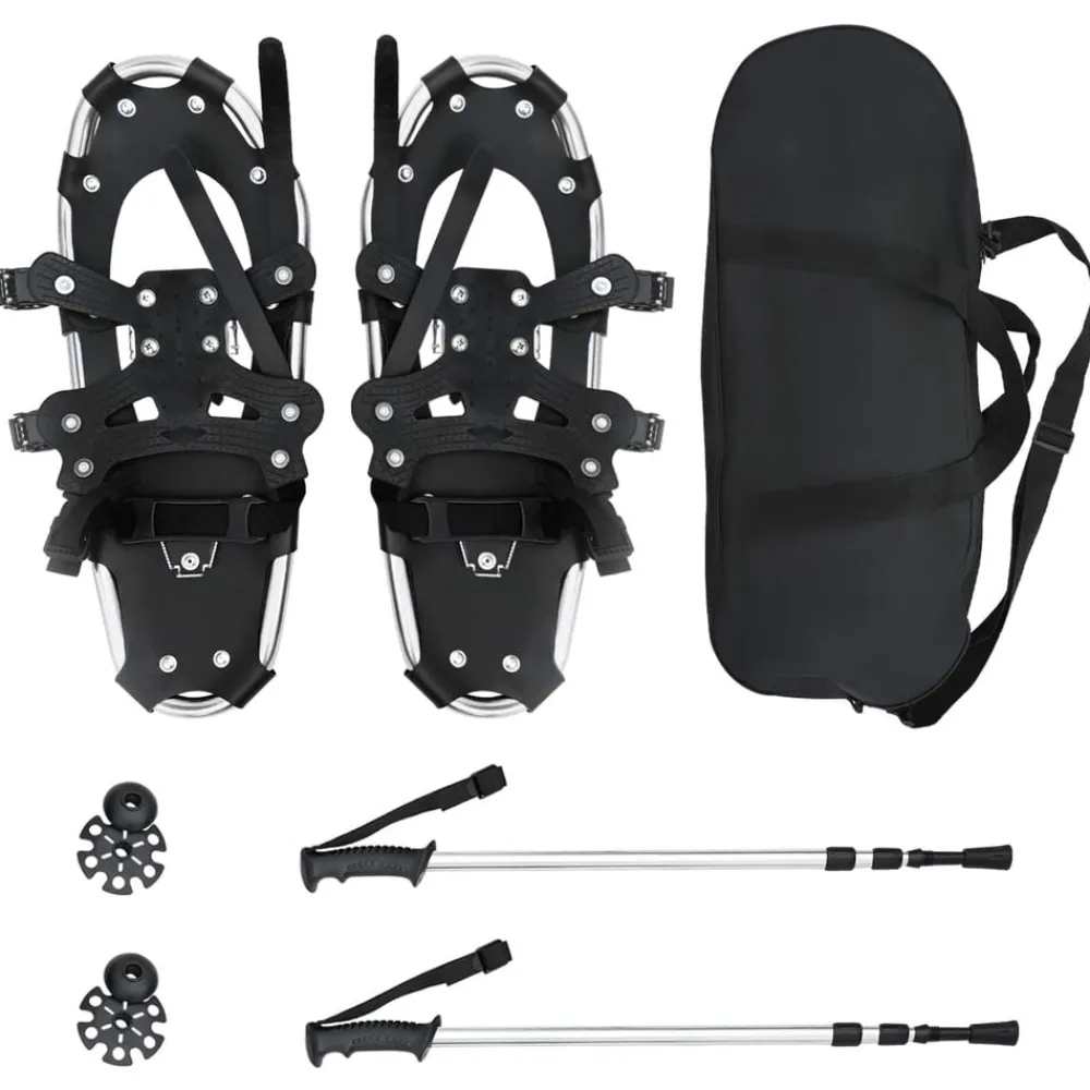 vidaXL 3 in 1 Schneeschuhe mit Wanderstöcken und Schwarz Silber Discount