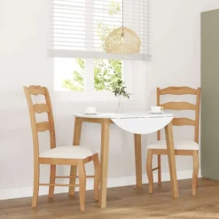 vidaXL Esszimmerstühle mit Kissen 2 Stk. Natur Massivholz Gummibaum