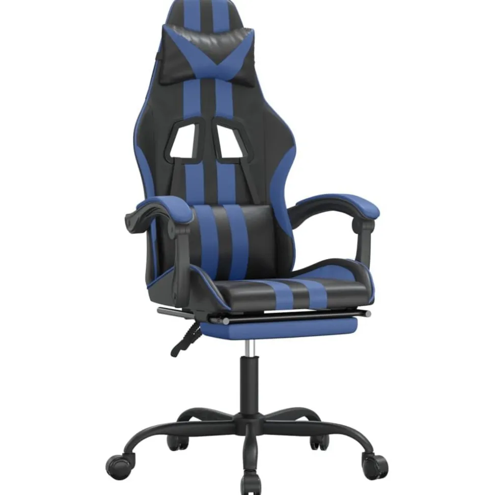 vidaXL Gaming-Stuhl mit Fußstütze Schwarz und Blau Kunstleder