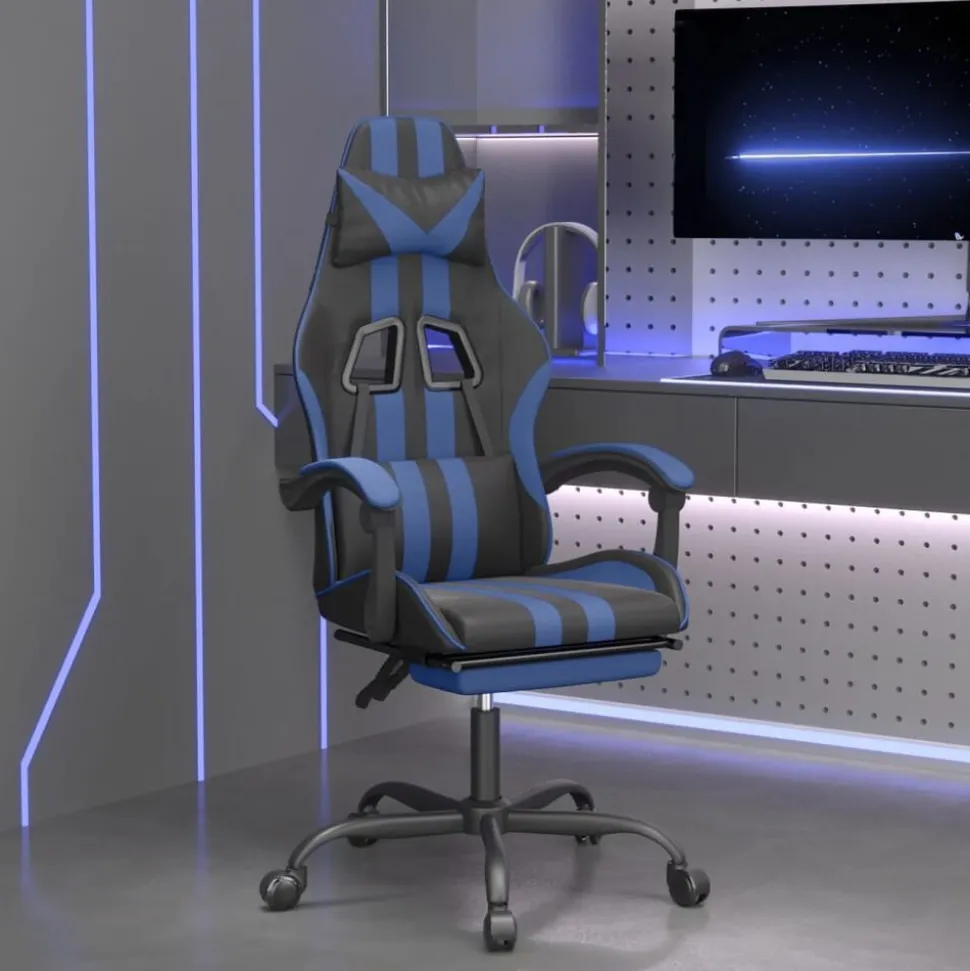 vidaXL Gaming-Stuhl mit Fußstütze Schwarz und Blau Kunstleder
