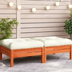 vidaXL Gartenhocker mit Kissen 2 Stk. Wachsbraun Massivholz Kiefer