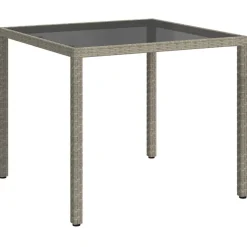 vidaXL Gartentisch 90x90x75 cm Gehärtetes Glas Poly Rattan Grau