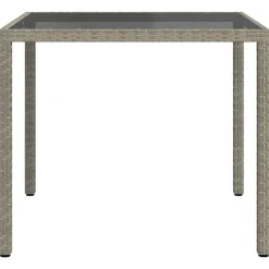 vidaXL Gartentisch 90x90x75 cm Gehärtetes Glas Poly Rattan Grau