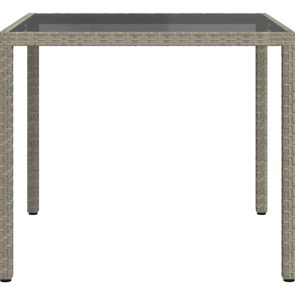 vidaXL Gartentisch 90x90x75 cm Gehärtetes Glas Poly Rattan Grau