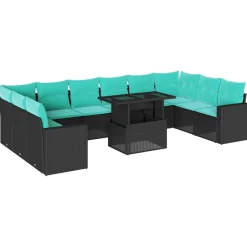 vidaXL 11-teiliges Gartensofa-Set mit Kissen, es Polyrattan Schwarz Best