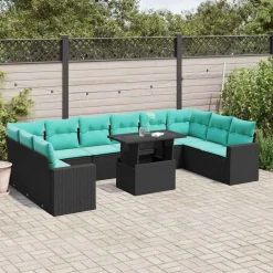 vidaXL 11-teiliges Gartensofa-Set mit Kissen, es Polyrattan Schwarz Best