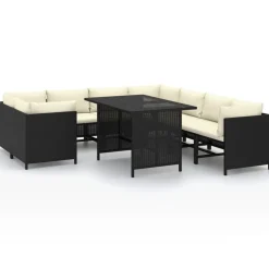 vidaXL 9-tlg. Garten-Lounge-Set mit Kissen Poly Rattan Schwarz