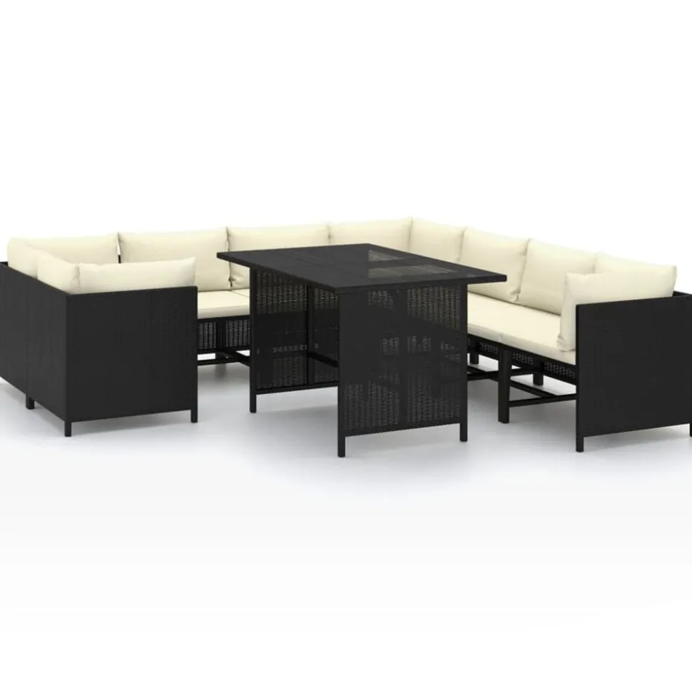 vidaXL 9-tlg. Garten-Lounge-Set mit Kissen Poly Rattan Schwarz