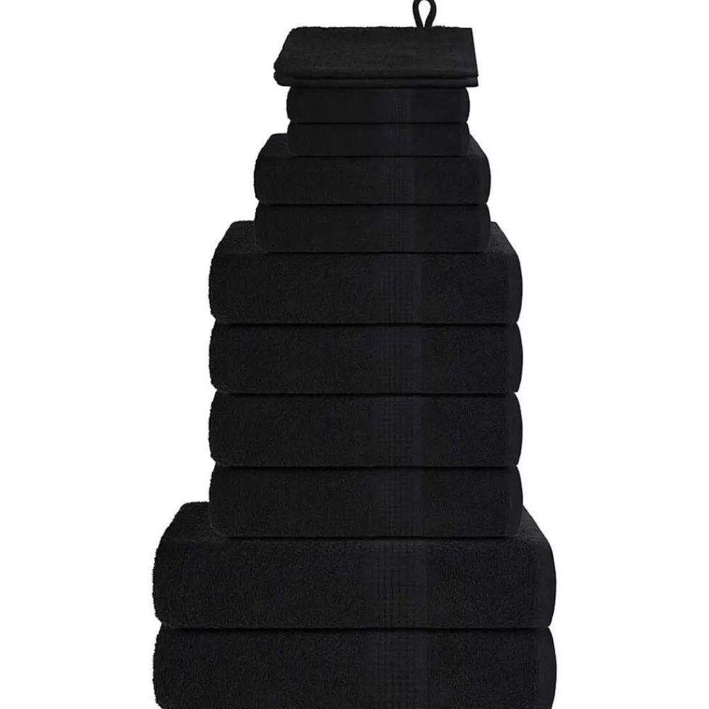 vidaXL 12-tlg. Handtuch-Set FROGN 360 g/m² Schwarz Clearance