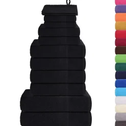 vidaXL 12-tlg. Handtuch-Set FROGN 360 g/m² Schwarz Clearance