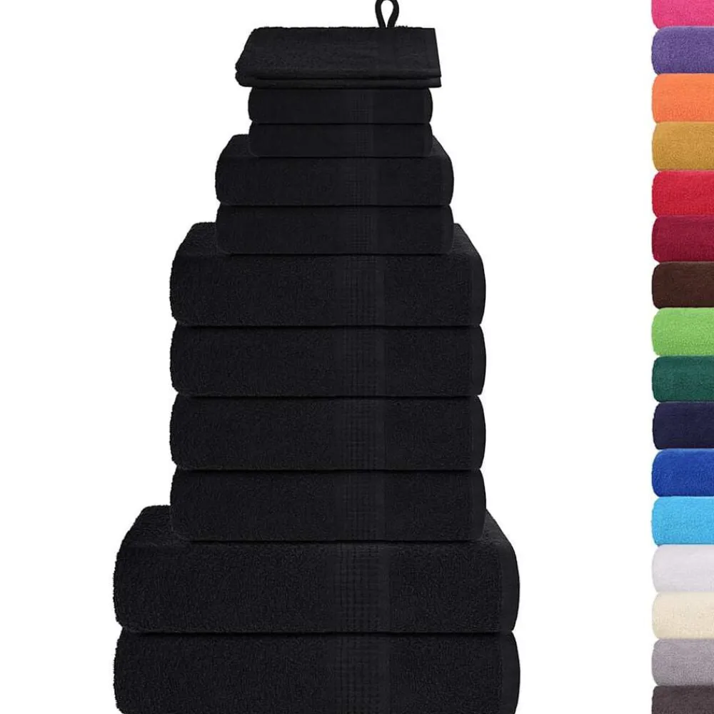 vidaXL 12-tlg. Handtuch-Set FROGN 360 g/m² Schwarz Clearance
