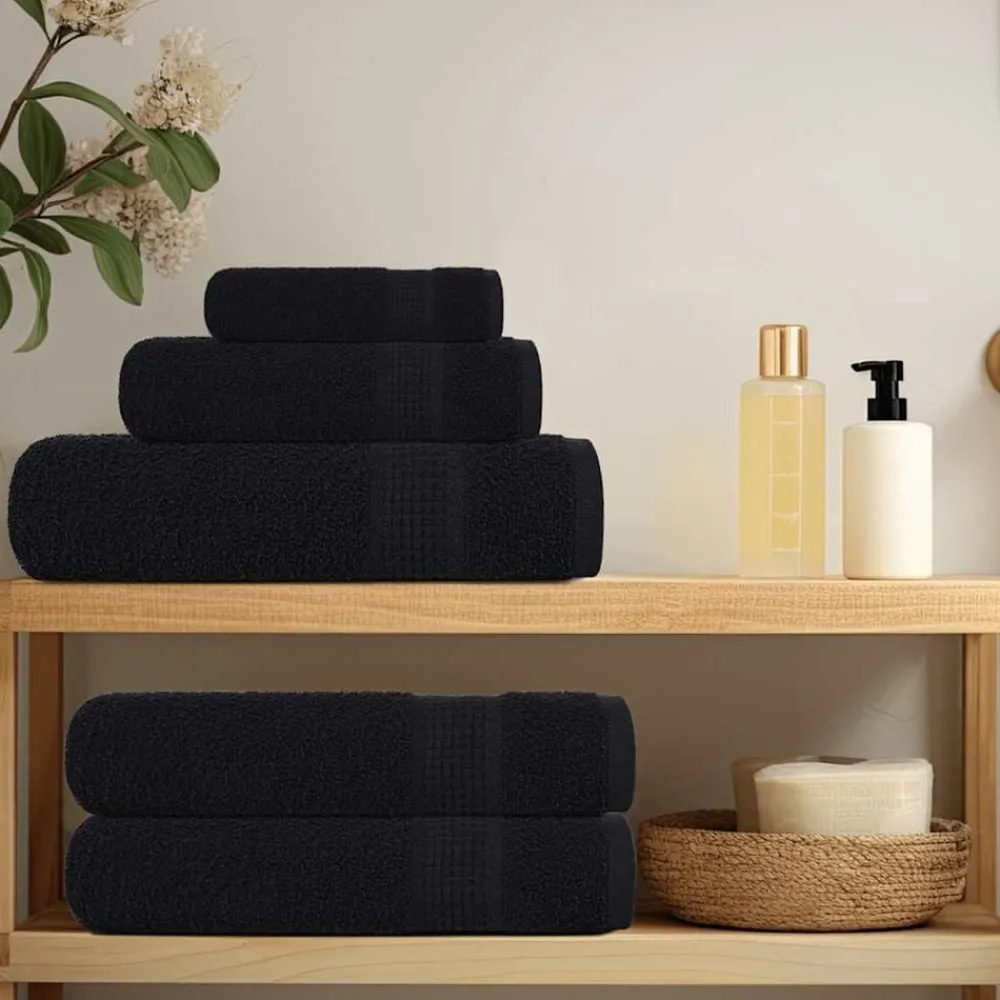 vidaXL 12-tlg. Handtuch-Set FROGN 360 g/m² Schwarz Clearance