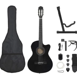 vidaXL 12-tlg. Western Gitarren-Set mit Equalizer und 6 Saiten Schwarz