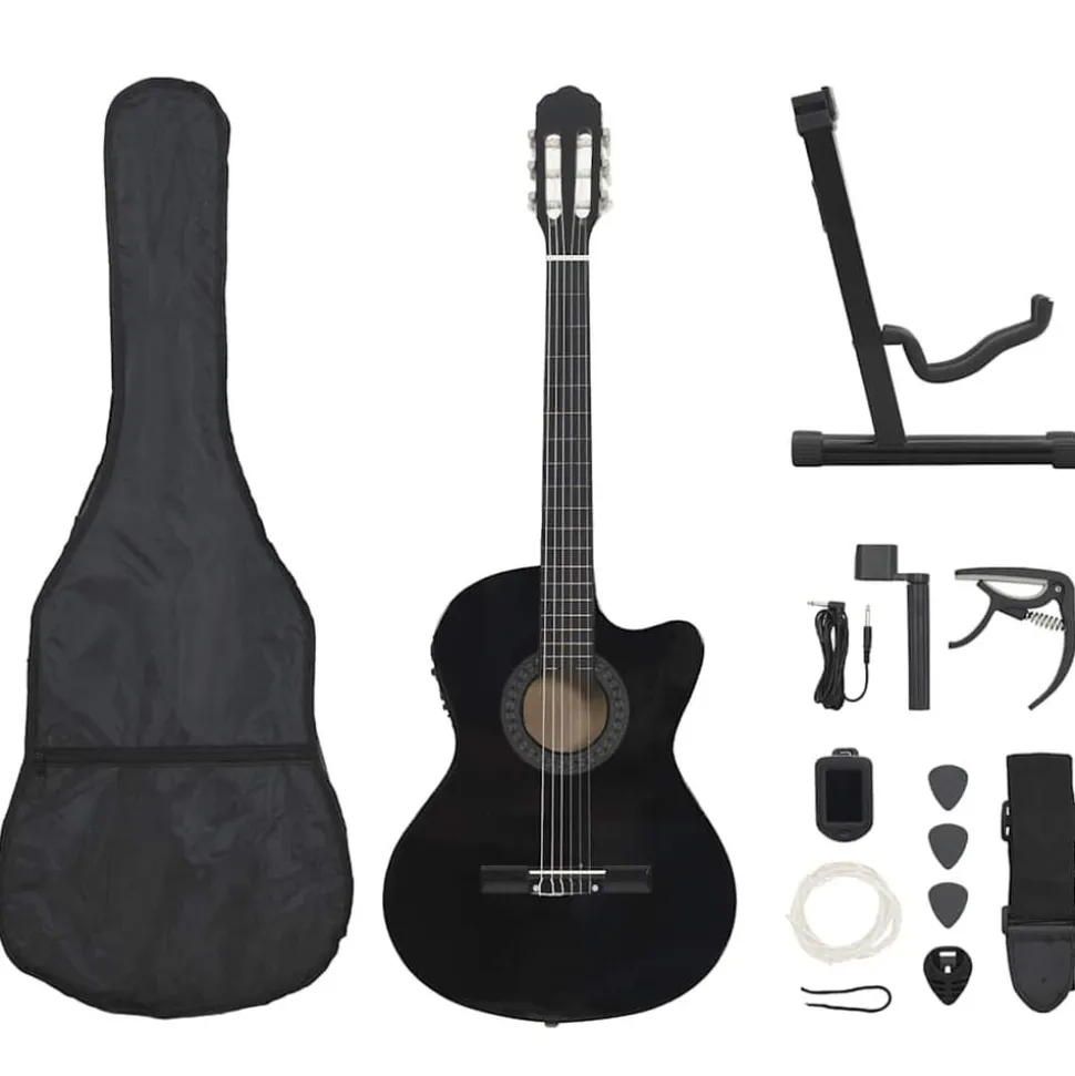 vidaXL 12-tlg. Western Gitarren-Set mit Equalizer und 6 Saiten Schwarz